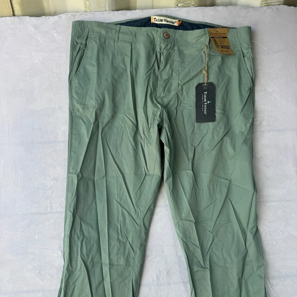 Tailor Vintage Greenwich Slim Fit Pants Mens 40x32 Green Cotton Stretch Casual